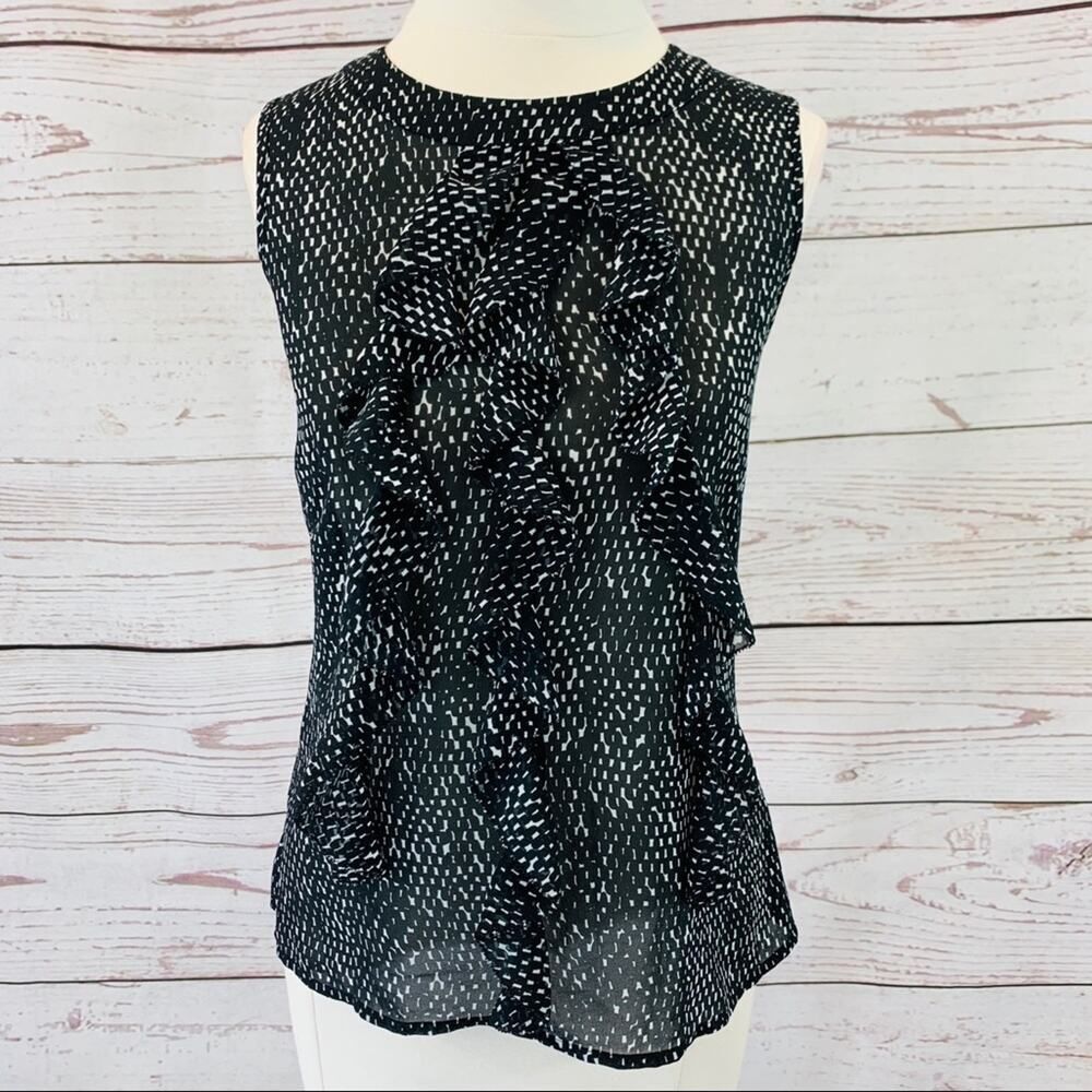 Ann Taylor black and white sheer sleeveless ruffle